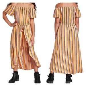 Art Class Girls Yellow Striped Off The Shoulder High Low Dress Youth Small 6/6X